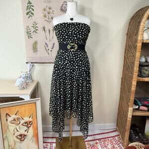 90s Y2k Polka Dot Mesh Asymmetric Strapless Dress Rockabilly Gothabilly Retro 12